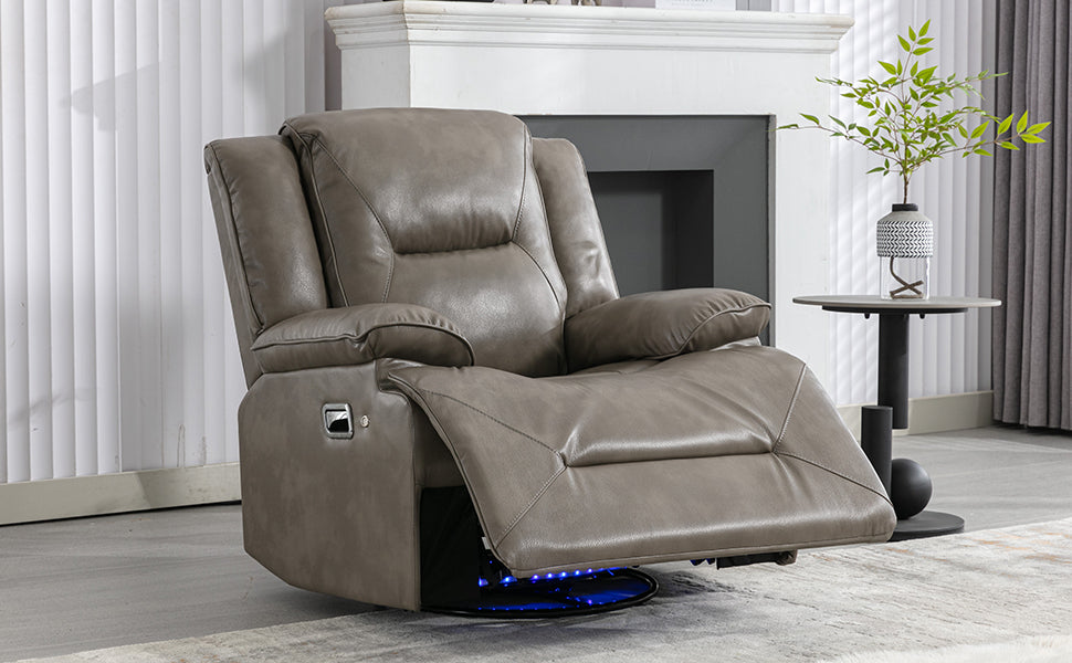 360 Swivel and Rocking Home Theater Recliner Manual Recliner Chair with a LED Light Strip for Living Room,Bedroom, Grey