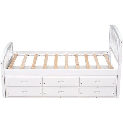 Twin Size Platform Storage Bed Solid Wood Bed with 6 Drawers,White