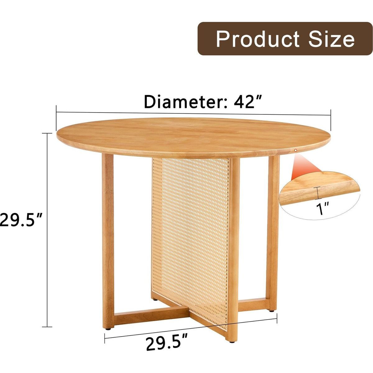 Chinese countryside retro solid wood round table, simple modern imitation rattan table, wooden table, desk. Suitable for dining room, living room, office