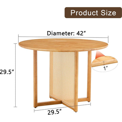 Chinese countryside retro solid wood round table, simple modern imitation rattan table, wooden table, desk. Suitable for dining room, living room, office