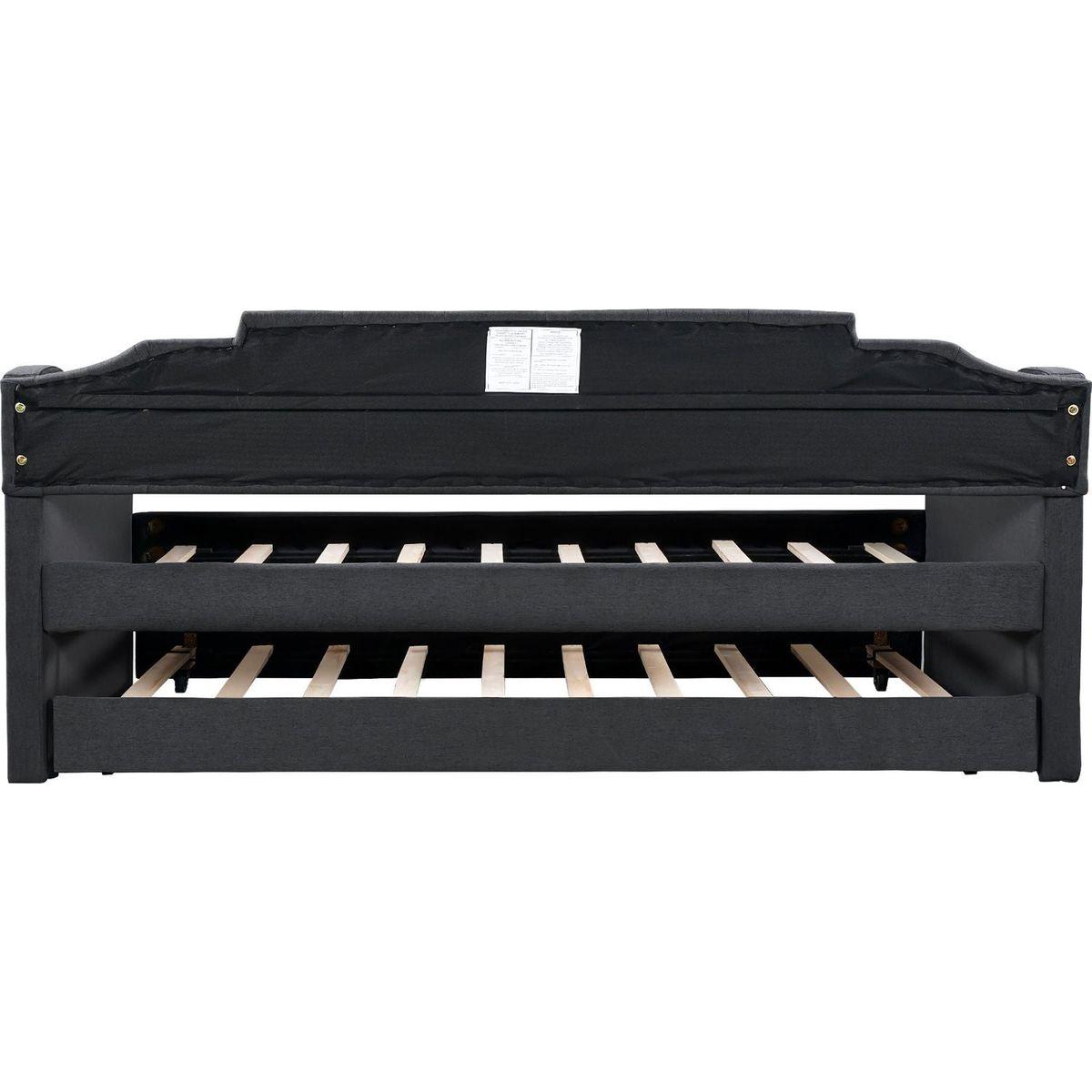 Upholstered Twin Daybed with Trundle,Black