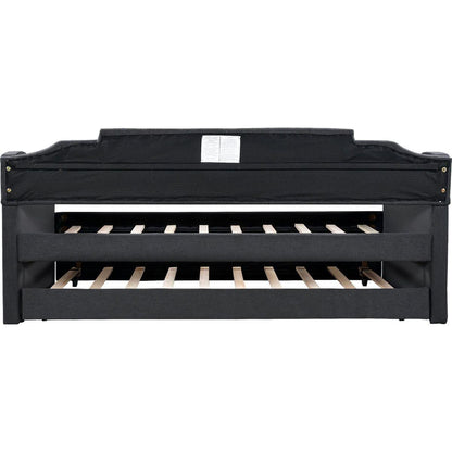 Upholstered Twin Daybed with Trundle,Black