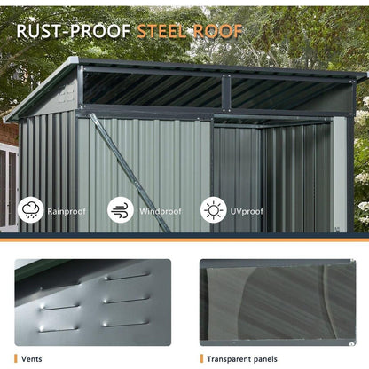 5ft x 3ft Outdoor Metal Storage Shed Transparent plate Gray
