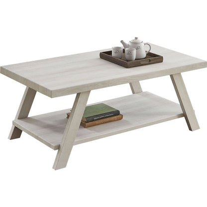 Athens Contemporary Wood Shelf Coffee Table in White Finish