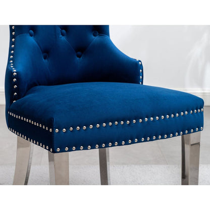 Montura Contemporary Tufted Velvet Chair with Nailhead Trim, Set of 2, Blue