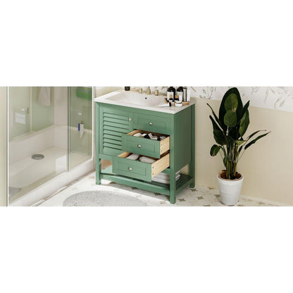 36" Bathroom Vanity with Undermount Sink, Free Standing Vanity Set with 2 Drawers& Soft Closing Doors, Bathroom Storage Cabinet with Solid Wood Feet, Green