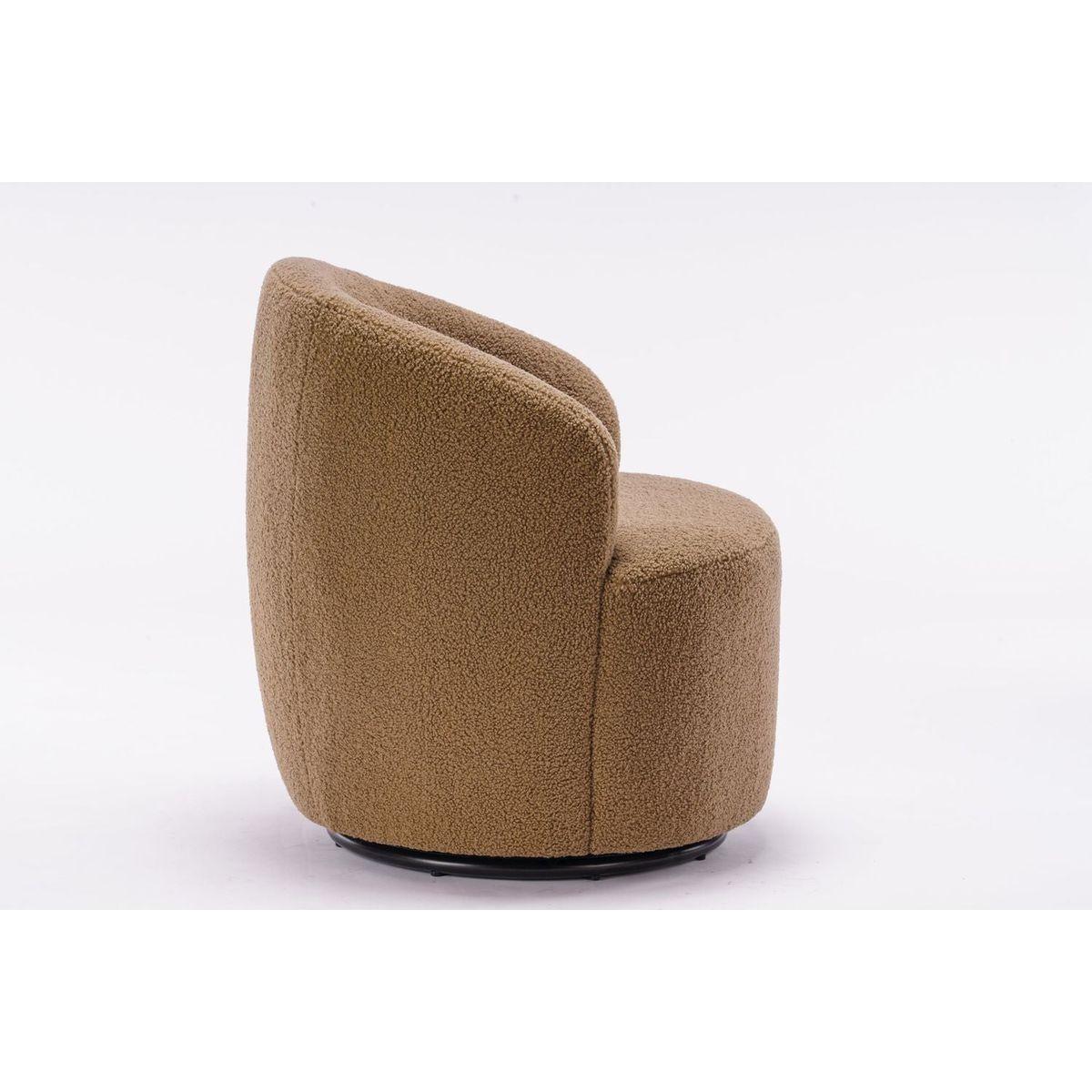 Teddy Fabric Swivel Accent Armchair Barrel Chair With Black Powder Coating Metal Ring,Coffee Brown