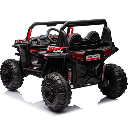12v7ax2 30wx4 Four-wheel drive leather seat one button start,forward and backward, high and low speed, music, front light, power display, two doors can open, 2.4G R/C, seat belt four wheel absorber