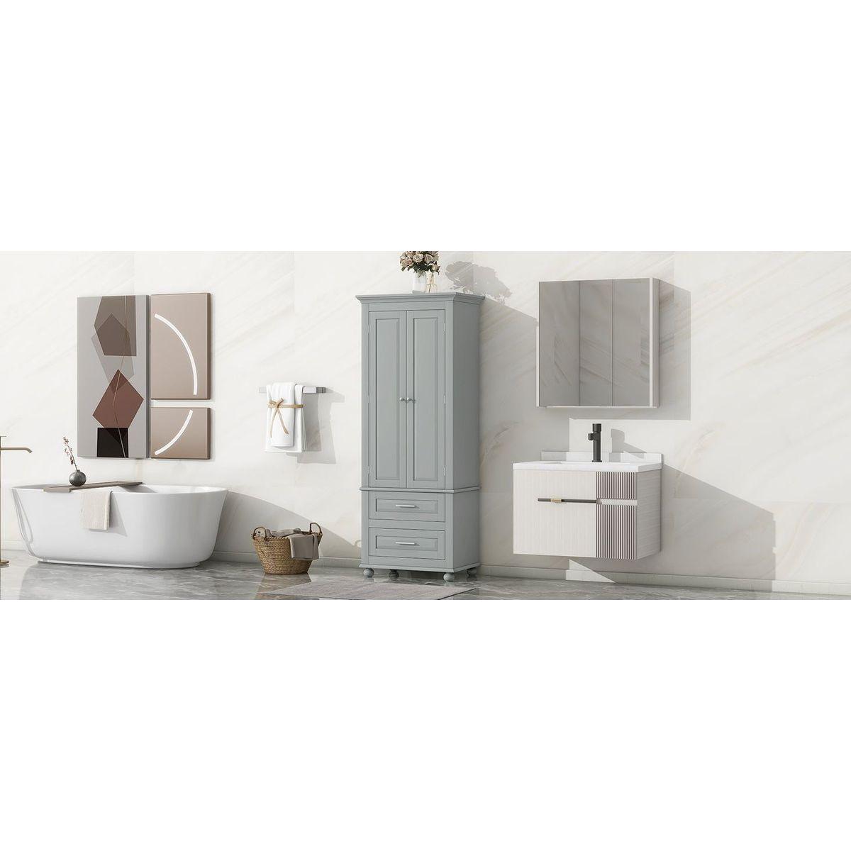 Tall Storage Cabinet with Two Drawers for Bathroom/Office, Grey