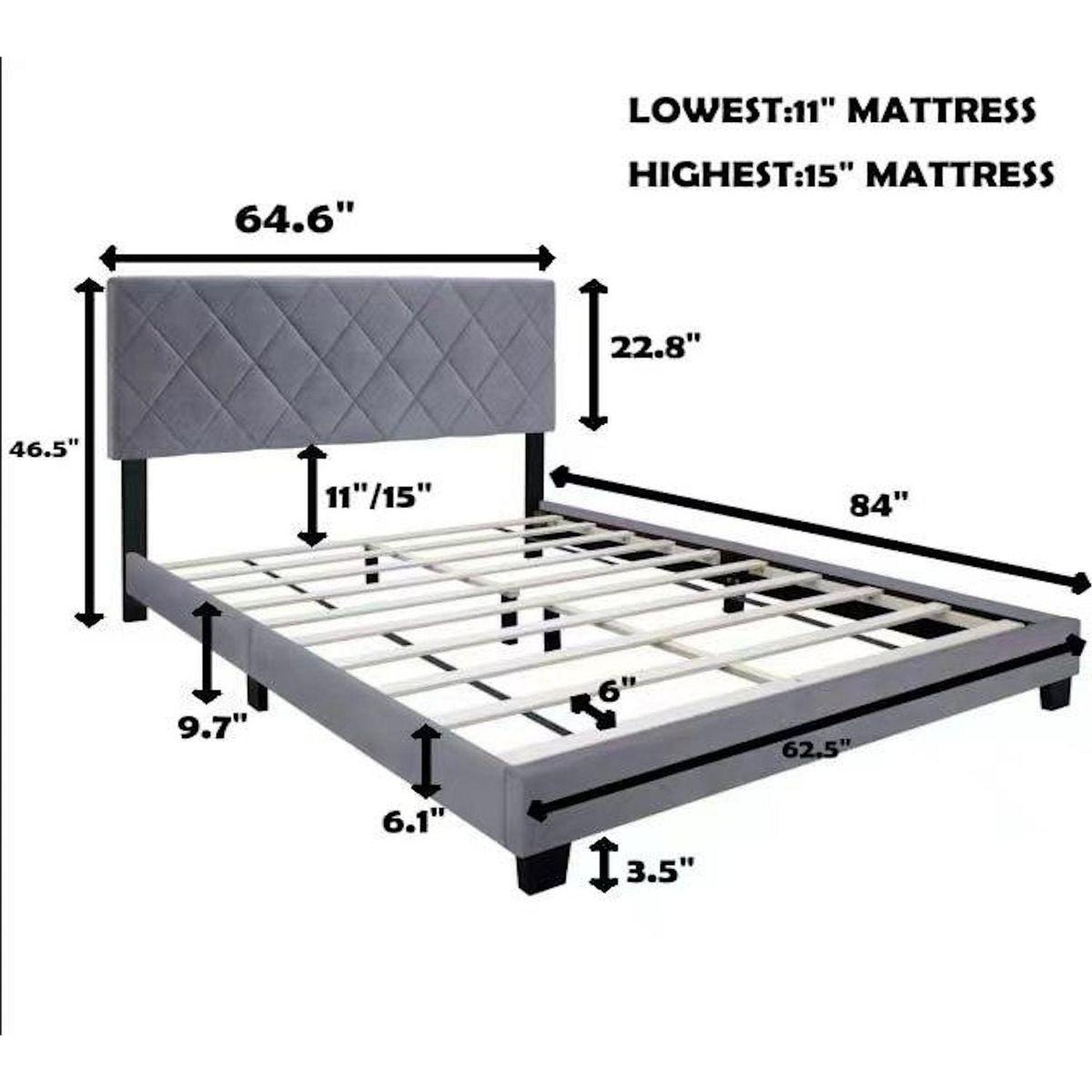 GRAY QUEEN SIZE ADJUSTABLE BED FRAME VELVET FABRIC COMFORTABLE AND SIMPLE VERSATILE STYLE MAKE THE ROOM FEEL MORE LAYERED