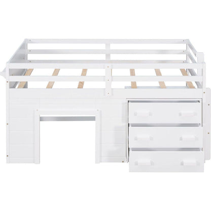 Twin Size Loft Bed with Cabinet and Shelf - White