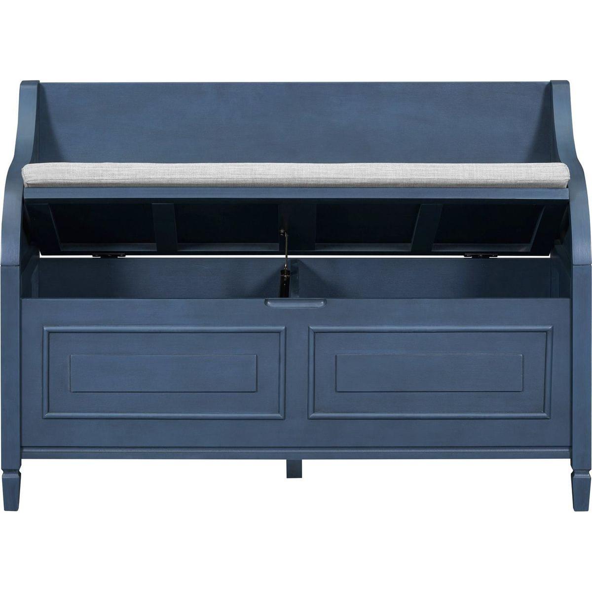Rustic Style Solid wood Entryway Multifunctional Storage Bench with Safety Hinge (Antique Navy+ Beige)