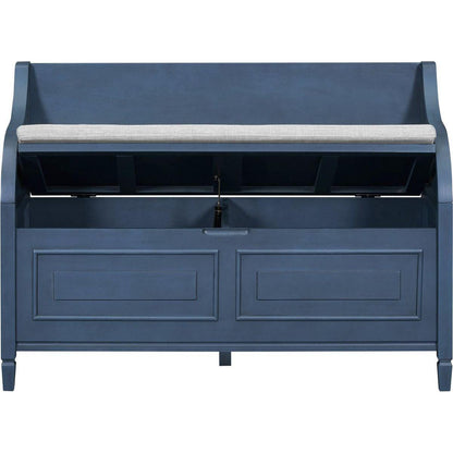 Rustic Style Solid wood Entryway Multifunctional Storage Bench with Safety Hinge (Antique Navy+ Beige)