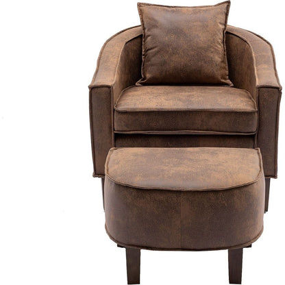 Accent Chair with Ottoman, Mid Century Modern Barrel Chair Upholstered Club Tub Round Arms Chair for Living Room