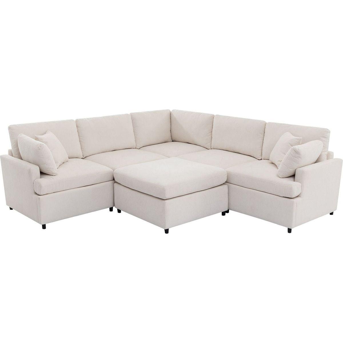 Modern Large U-Shape Sectional Sofa, with Removable Ottomans for Living Room (6-Seater)