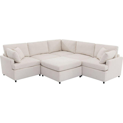 Modern Large U-Shape Sectional Sofa, with Removable Ottomans for Living Room (6-Seater)