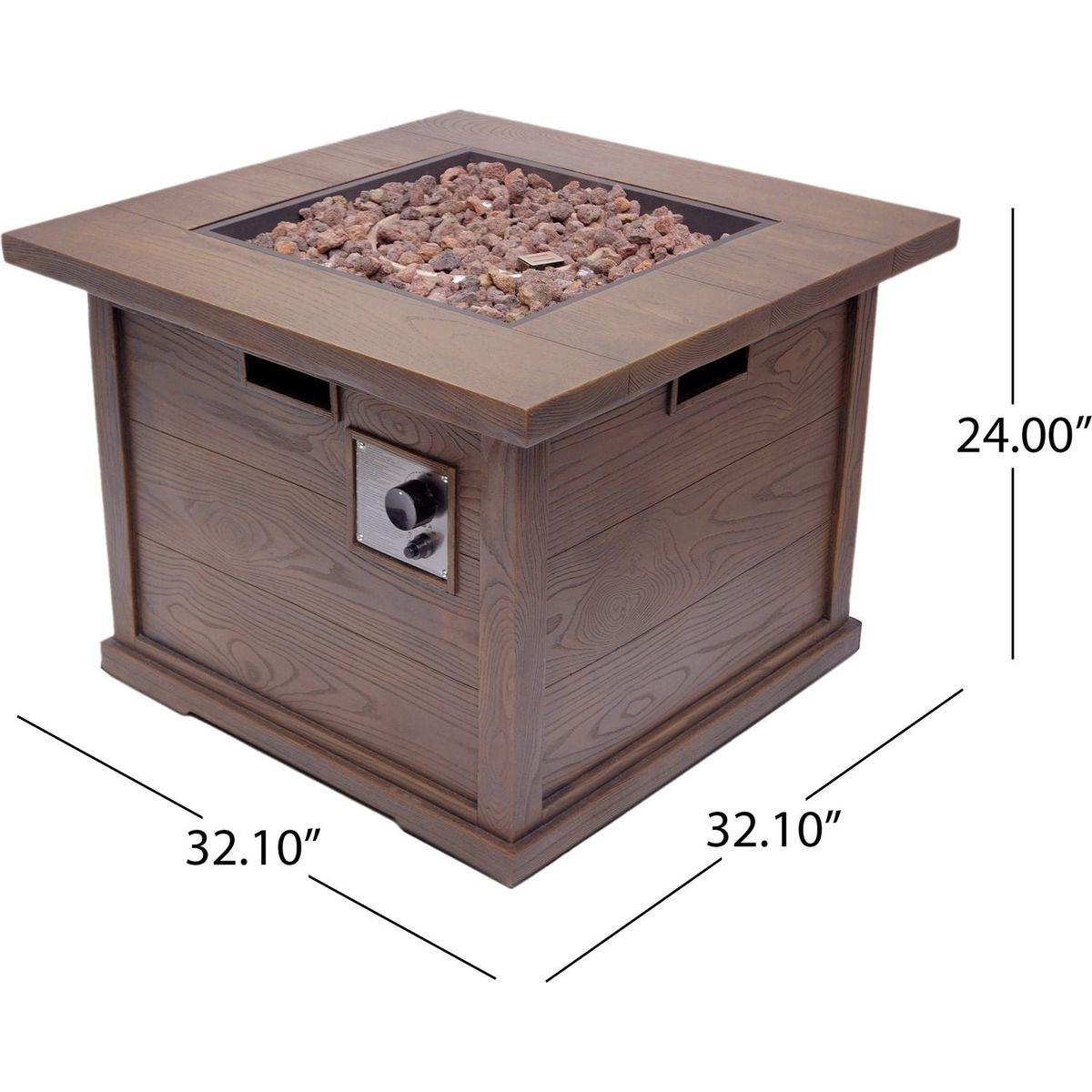 Patio Outdoor 24" H x 32" W Square Gas Burning Concrete Fire Pit Wood Pattern - Brown - 40,000 BTU