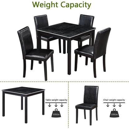 5 Piece Wooden Dining Table Set, Kitchen Table Set with a Square Table and 4 Upholstered Chairs, Wooden Dining Room Table with Crystal Decoration and Chairs Set for Kitchen, Dining Room, Black