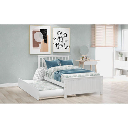 Twin size Platform Bed with Trundle, White