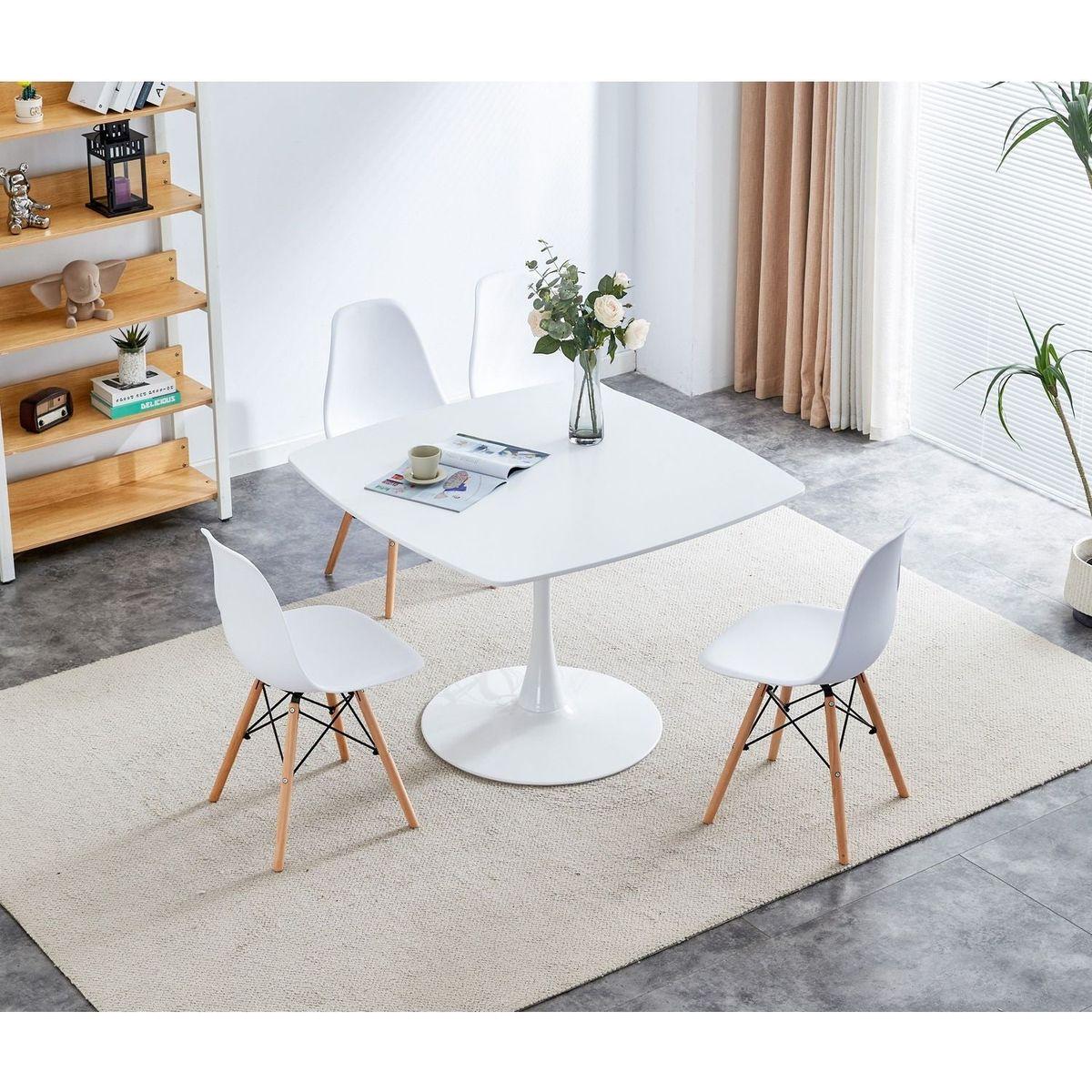 42.1"WHITE Table Mid-century Dining Table for 4-6 people With Round Mdf Table Top, Pedestal Dining Table, End Table Leisure Coffee Table