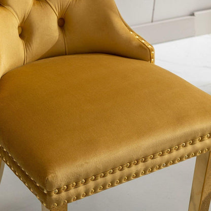 Nikki Collection Modern, High-end Tufted Solid Wood Contemporary Velvet Upholstered Dining Chair with Golden Stainless Steel Plating Legs,Nailhead Trim,Set of 2,Gold