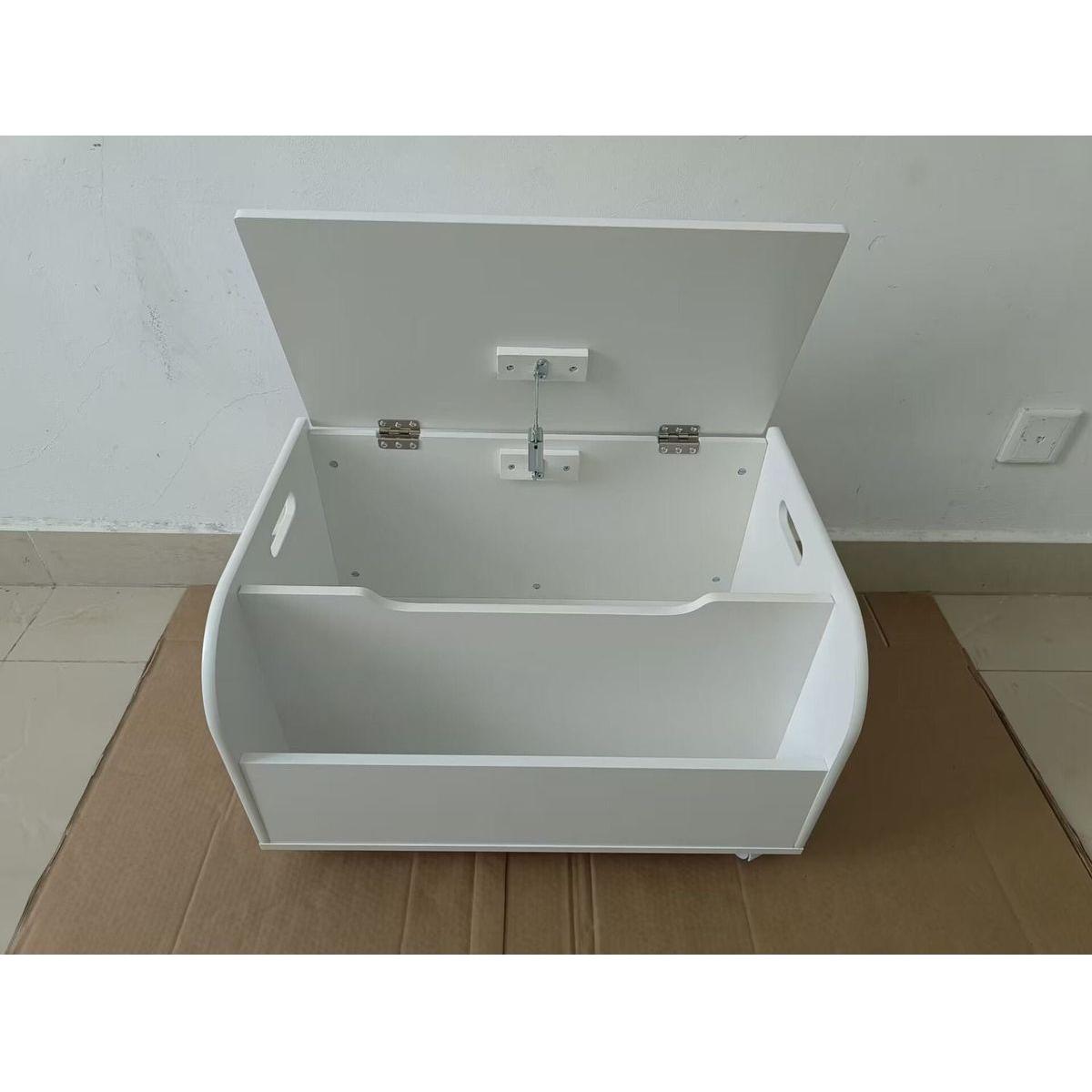 Wooden Toy Box with 4 Universal Wheels, Kids Toy Storage Organizer with Front Bookshelf, Flip-Top Lid, Safety Hinge, Boys Girls Toy Chest Bench for Playroom Kids Room Organization (White)