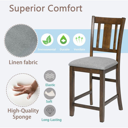 Dining Room Furniture Counter Height Chairs Set for 4, Kitchen Chair with Padded Seat, Walnut