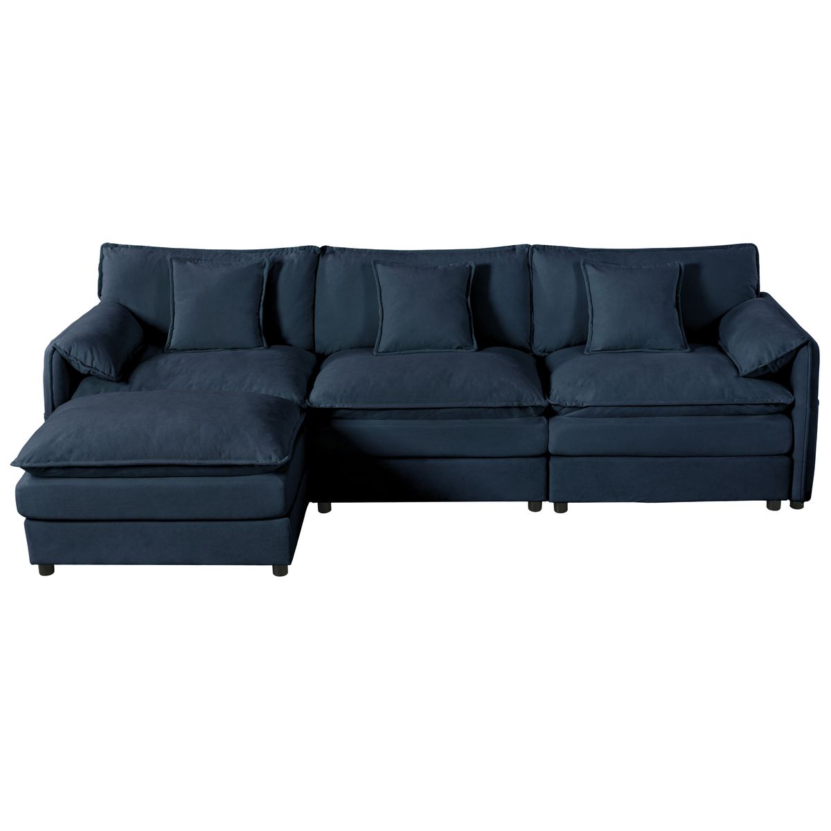 Modular Sectional Sofa, Oversized Deep Seat L Shaped Couch Set with Movable Ottoman, Chenille, Blue