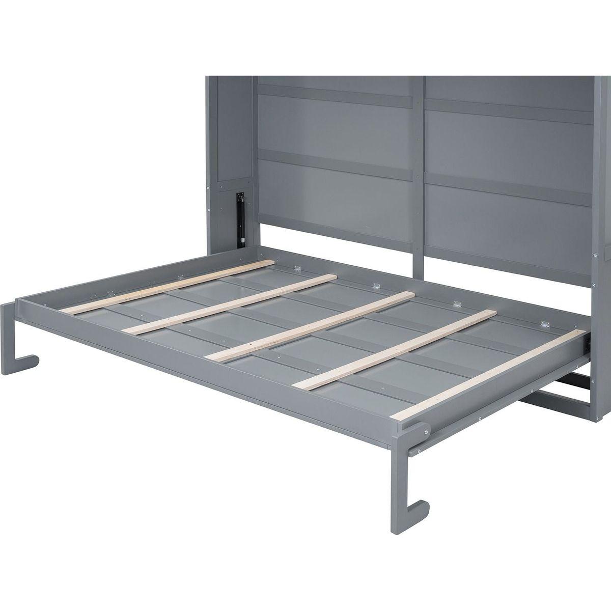 Full Size Murphy Bed Wall Bed with Top Cabinets,Gray