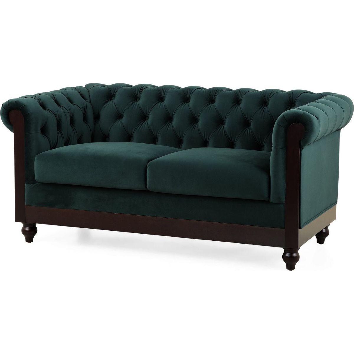 VIVALUX 59.44" Chesterfield Velvet Loveseat Sofa,2-Person Rolled Arm Dutch Plush Upholstered Sofa Couch with Tufted Button for Living Room, Bedroom, Small Places,Forest Green