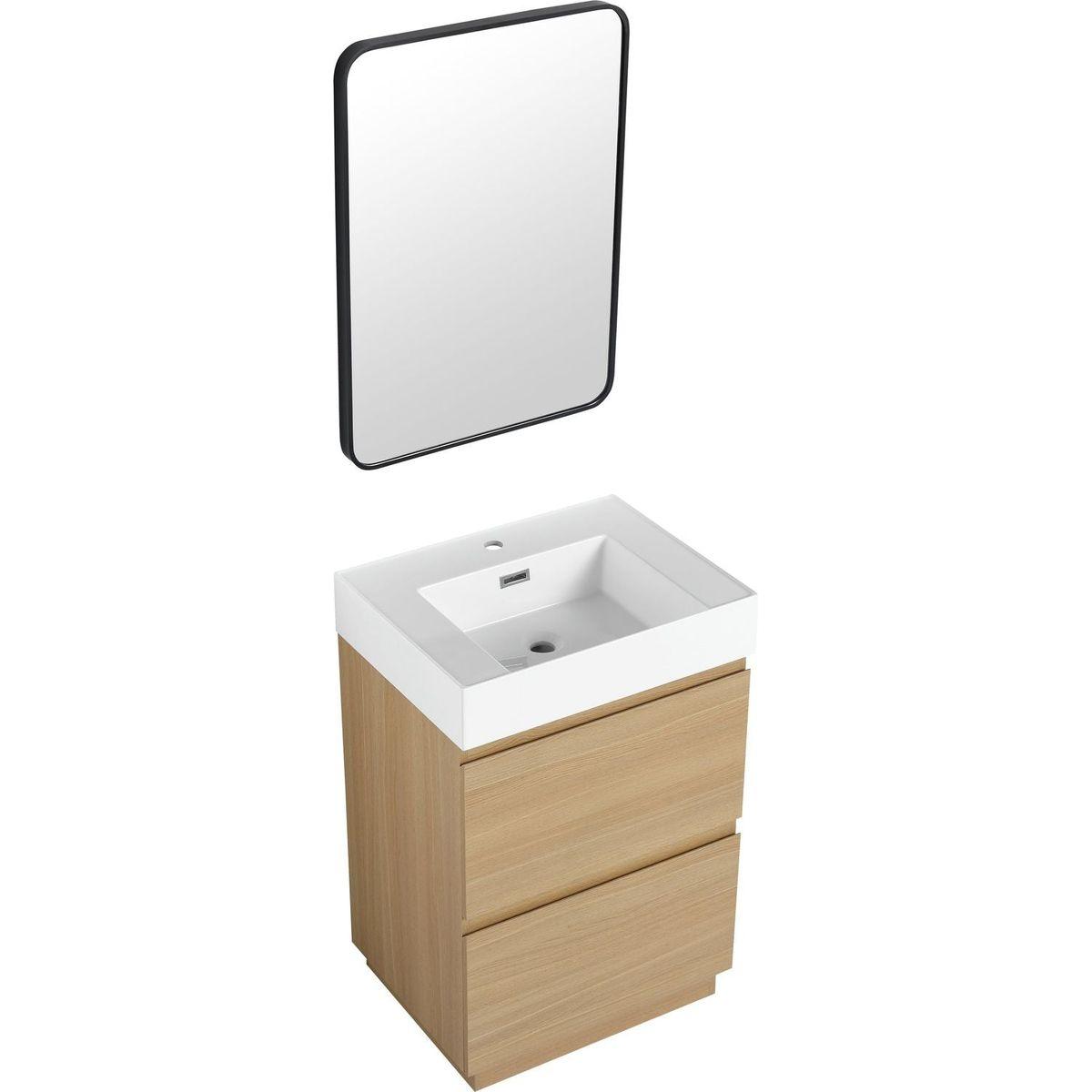 24" Bathroom Vanities with Single Sink Combo, Modern Undermount Bathroom Sink Cabinet with Double drawer, Freestanding Bathroom Sink Cabinet,Engineering wood