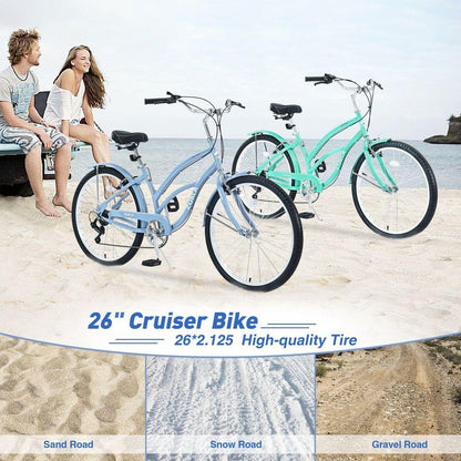 7 Speed Bicycles, Multiple Colors 26"Inch Beach Cruiser Bike