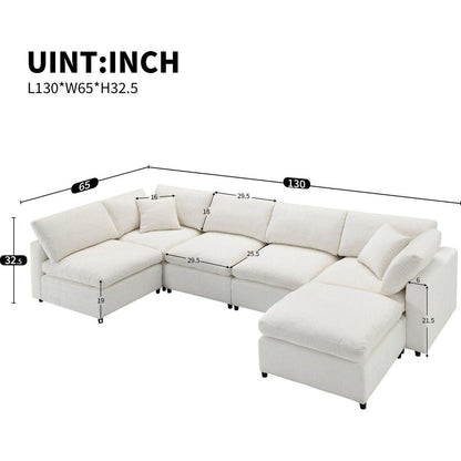 130x65" Modern Modular Cloud Sofa Bed, 6 Seat Chenille Sectional Couch Set with Ottoman,Free Combination,Convertible U Shaped Sleeper Sofa for Living Room, Apartment, 3 Colors