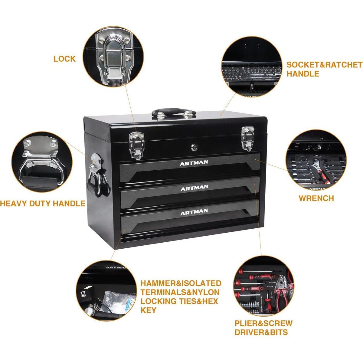 3 Drawers Tool Box with Tool Set