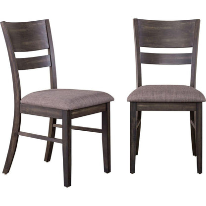 Almeta Solid Wood Slat Back Upholstered Dining Chairs, Set of 2 -Dark Umber Brown Finish