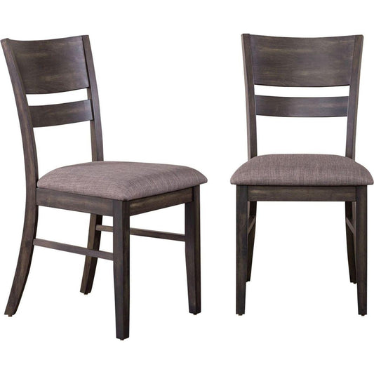 Almeta Solid Wood Slat Back Upholstered Dining Chairs, Set of 2 -Dark Umber Brown Finish