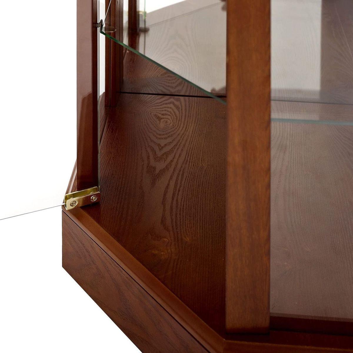 6 Shelf Lighted Corner Curio Cabinet with Adjustable Tempered Glass Shelves and Mirror Back, Walnut