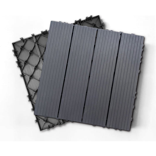 Plastic Composite Deck Tiles Set of 35pcs, Composite Decking Resist Rust, Water, Weather, Indoor&Outdoor, Easy to DIY & Maintain, Ideal for Patios, Balconies, Rooftops, Decks, 12x12in Dark Grey