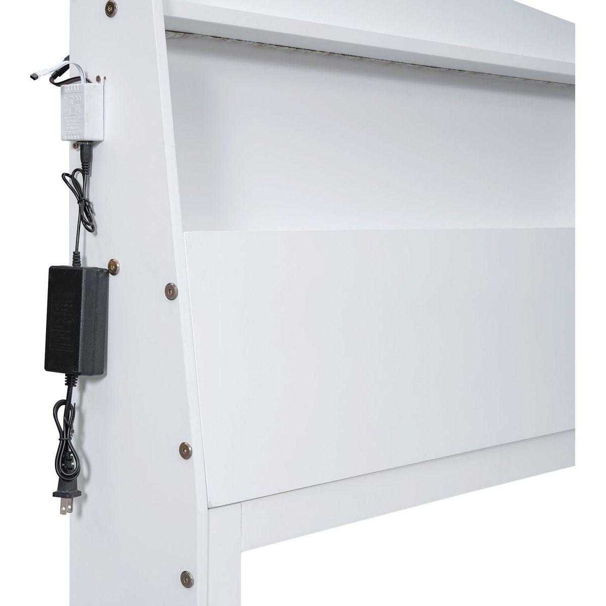 Twin Size Platform Bed with Storage LED Headboard, Twin Size Trundle and 3 Drawers, White