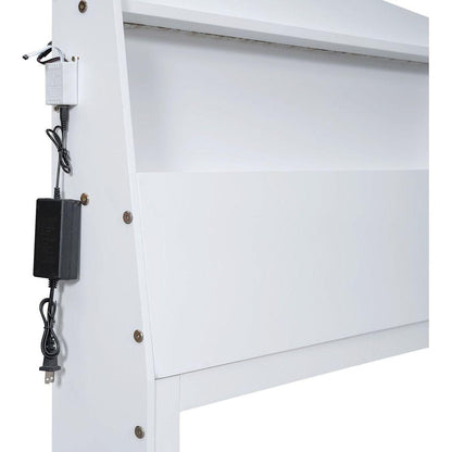 Twin Size Platform Bed with Storage LED Headboard, Twin Size Trundle and 3 Drawers, White