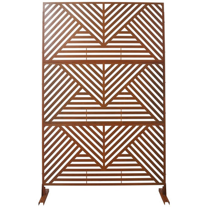 PS101 Rusty Outdoor & Indoor Freestanding Metal Privacy Screen, 76' H x 48' W, Decorative Privacy Fence Panels for Deck, Balcony, Patio