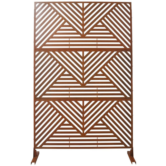 PS101 Rusty Outdoor & Indoor Freestanding Metal Privacy Screen, 76' H x 48' W, Decorative Privacy Fence Panels for Deck, Balcony, Patio