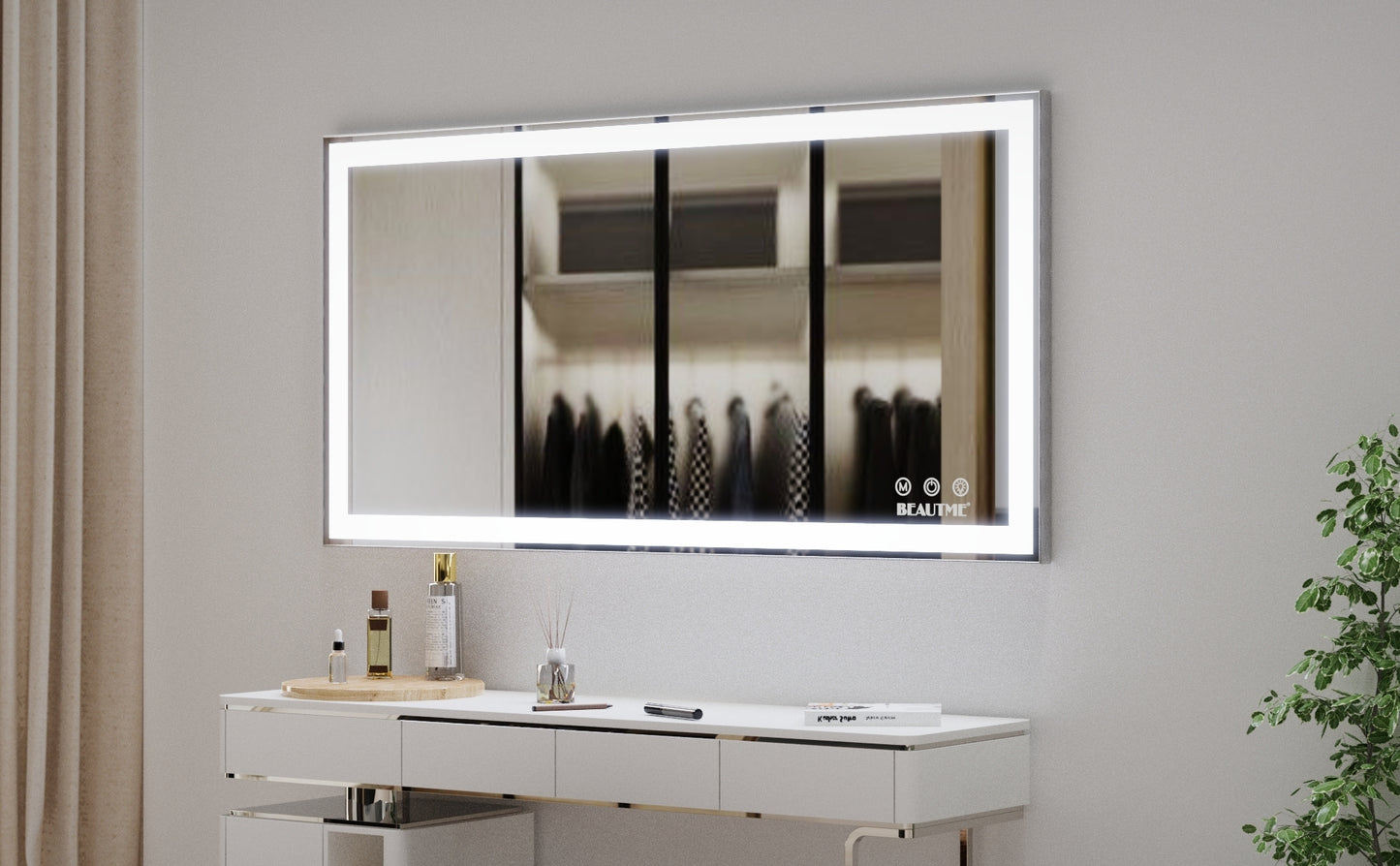 48x24 inch LED Bathroom Vanity Mirror Wall Mounted Adjustable White/Warm/Natural Lights Anti-Fog Touch Switch with Memory Modern Smart Large Bathroom Mirrors