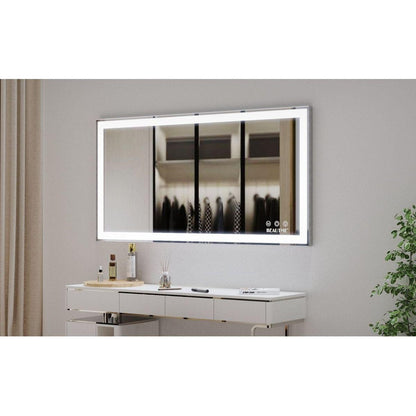 48x24 inch LED Bathroom Vanity Mirror Wall Mounted Adjustable White/Warm/Natural Lights Anti-Fog Touch Switch with Memory Modern Smart Large Bathroom Mirrors