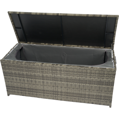 Outdoor Storage Box, 113 Gallon Wicker Patio Deck Boxes with Lid, Outdoor Cushion Storage for Kids Toys, Pillows, Towel Grey Wicker