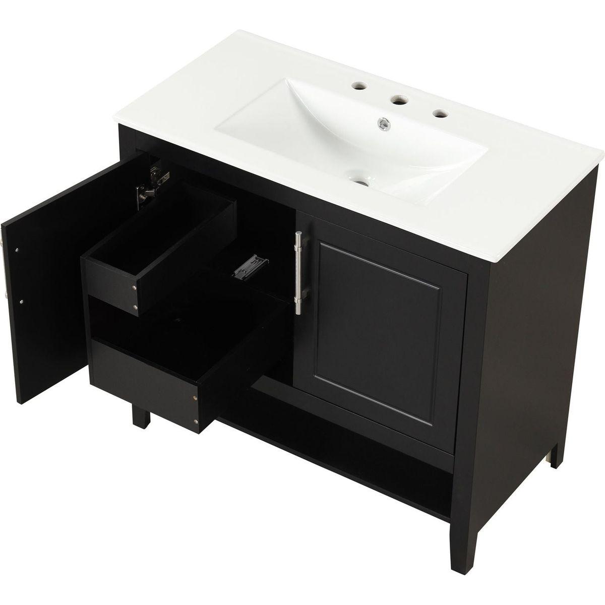 36" Bathroom Vanity with Sink, Multi-functional Bathroom Cabinet with Doors and Drawers, MDF Frame and MDF Board, Black