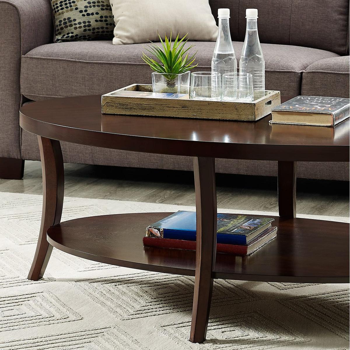Perth Espresso Oval Coffee Table with Shelf