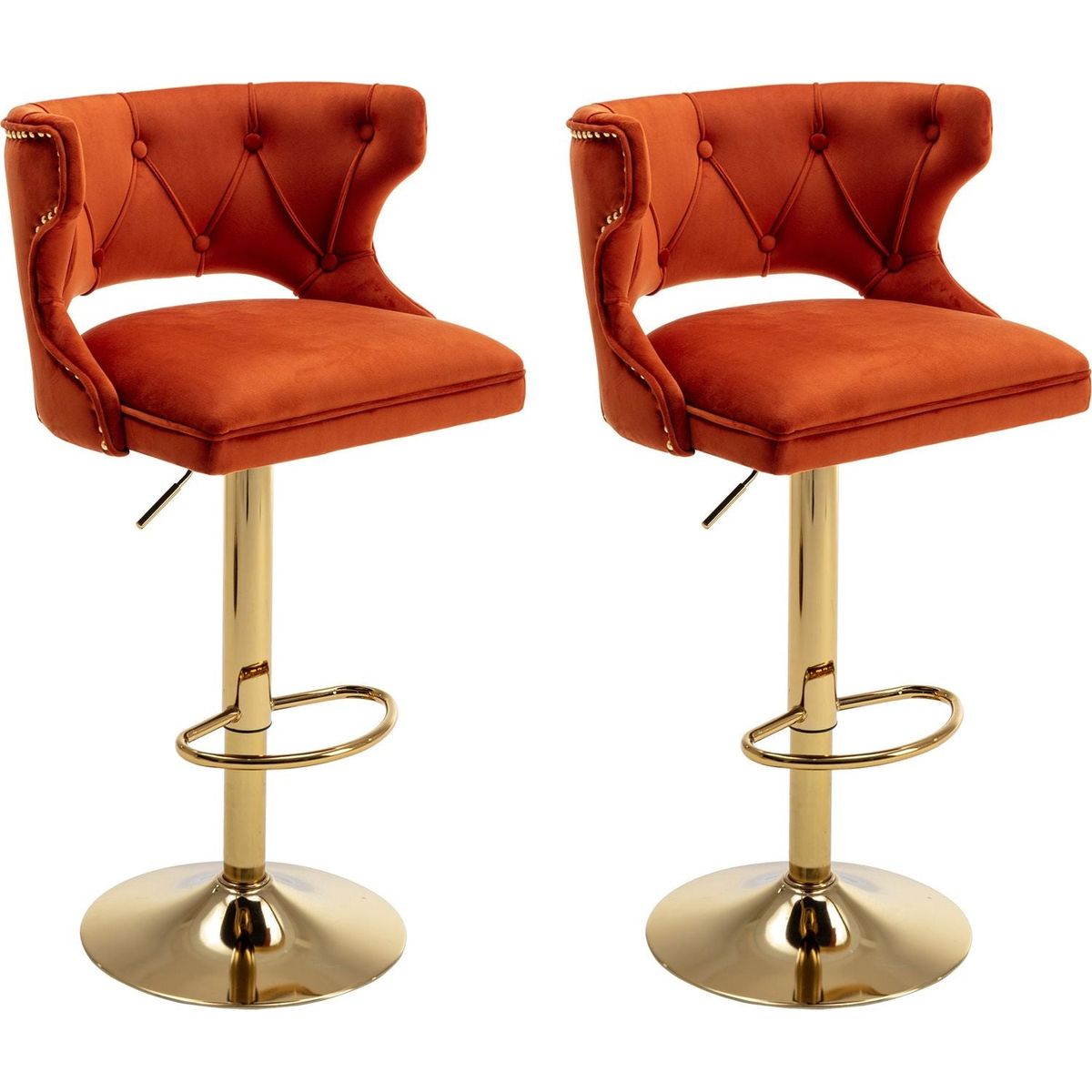 Bar Stools With Back and Footrest Counter Height Dining Chairs-Velvet Orange-2PCS/SET