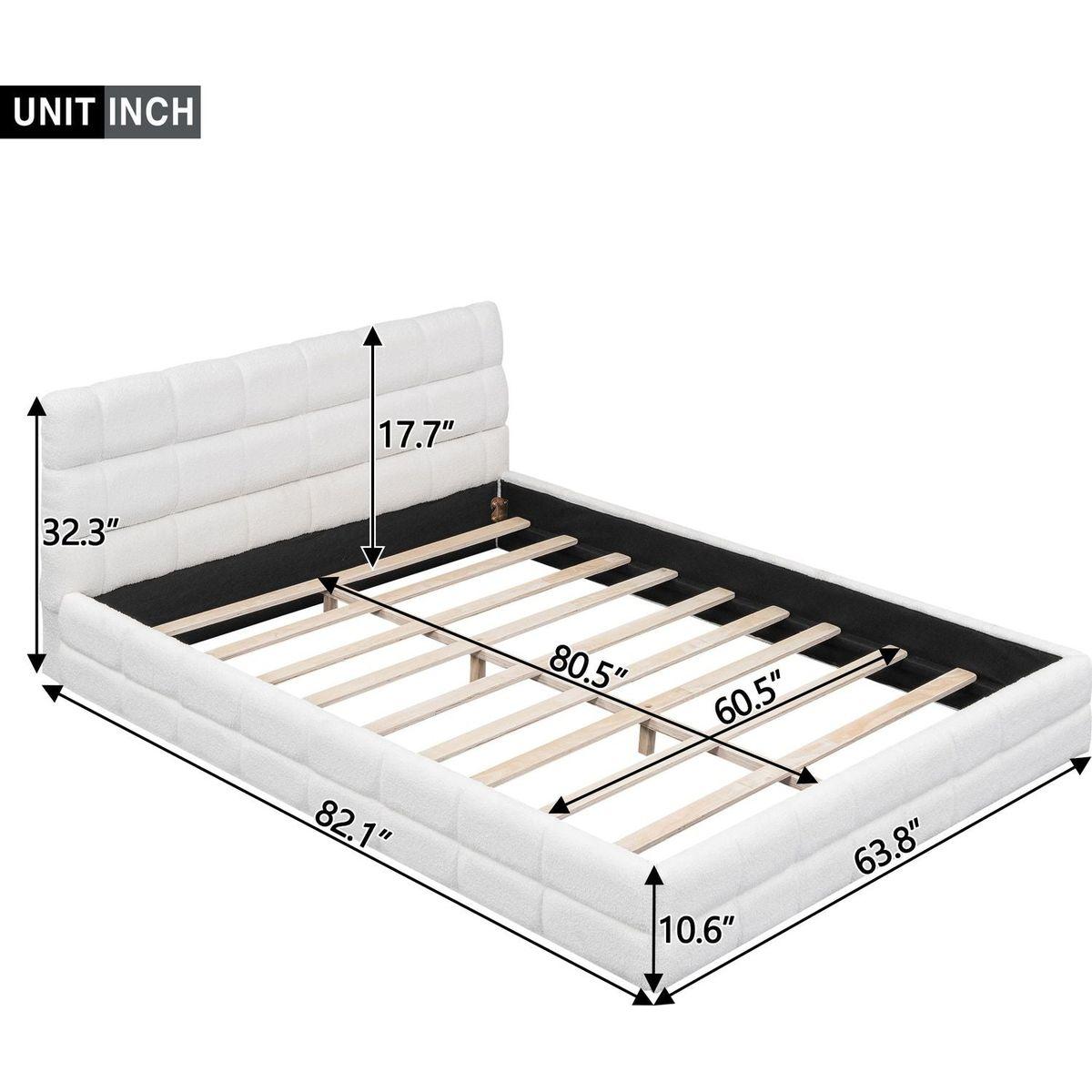 Queen Size Upholstered Platform Bed, White