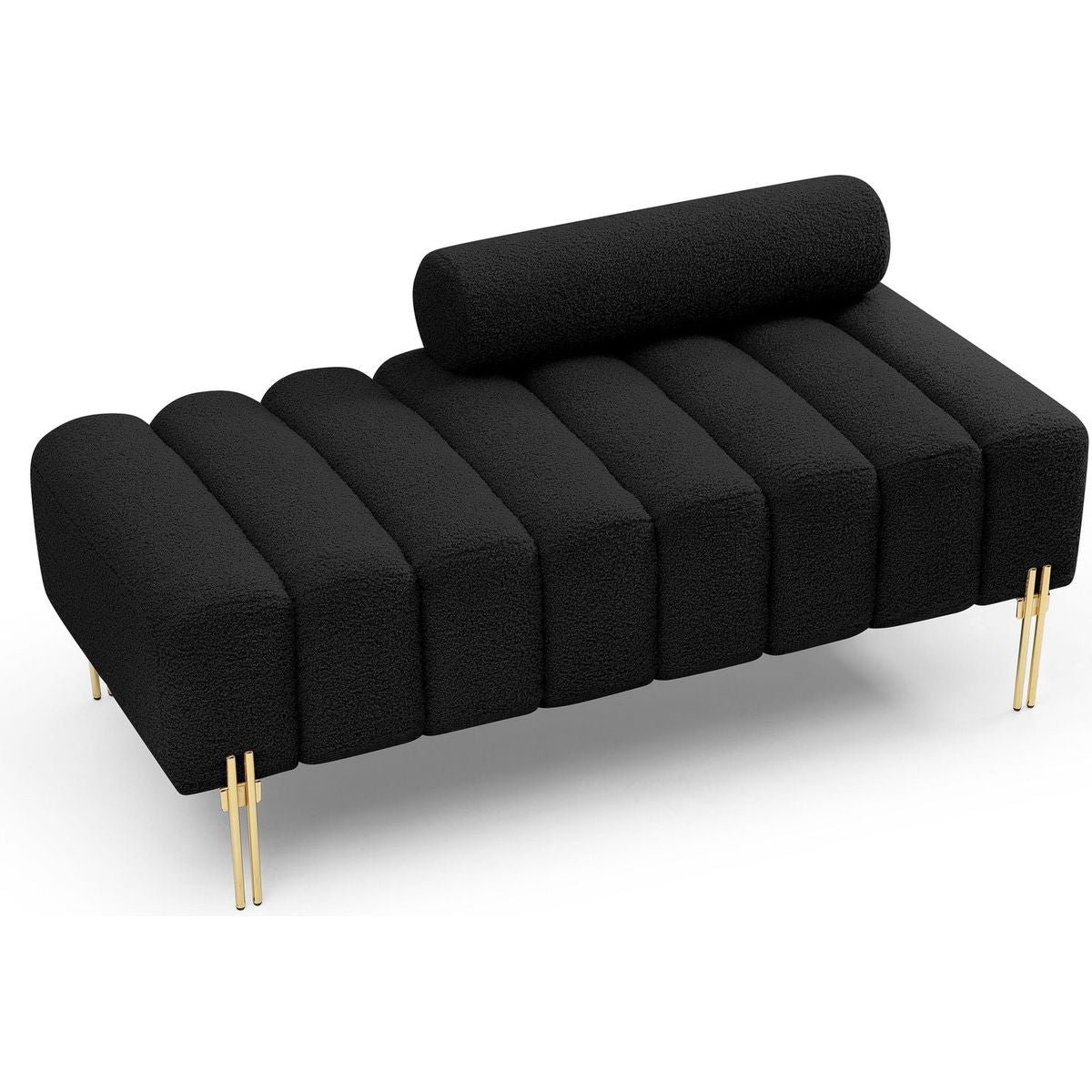 53.2" Width Modern End of Bed Bench Sherpa Fabric Upholstered 2 Seater Sofa Couch Entryway Ottoman Bench Fuzzy Sofa Stool Footrest Window Bench with Gold Metal Legs for Bedroom Living Room,Black